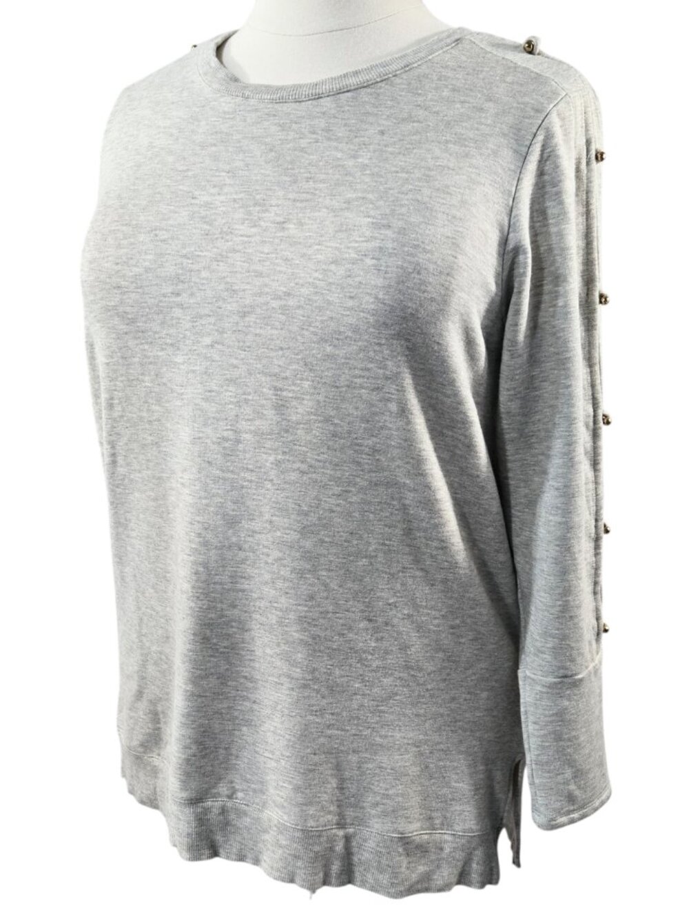Soft Surroundings Heather Taupe Mushroom Cutout Sleeve Sweatshirt Cozy Neutral